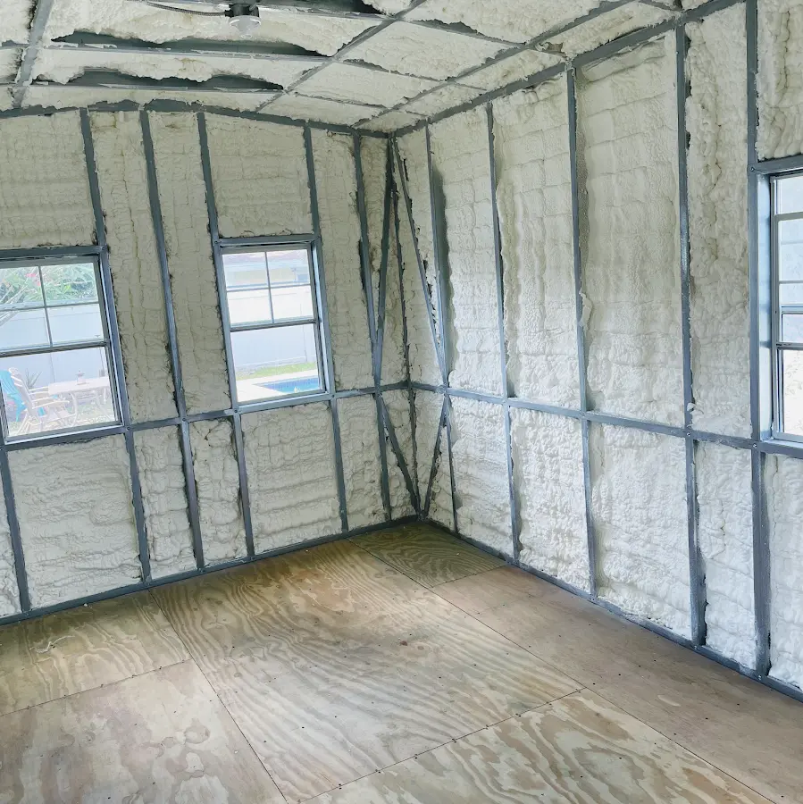 Closed-cell spray foam insulation applied to wall cavities in a residential project in Loveland